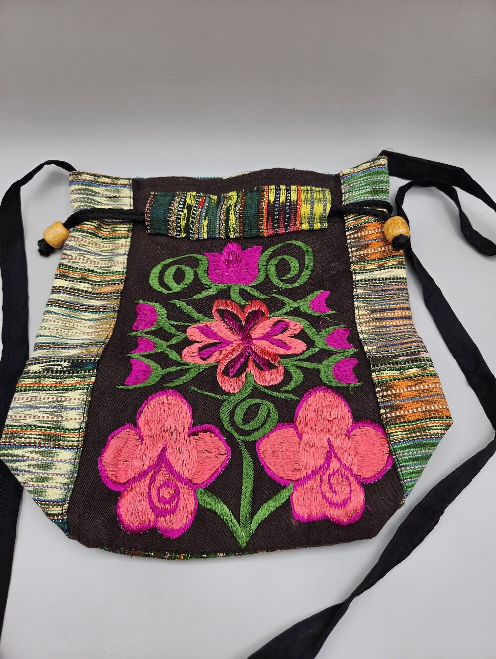 Mexican Artisan Colorful Embroidered Drawstring Bag
